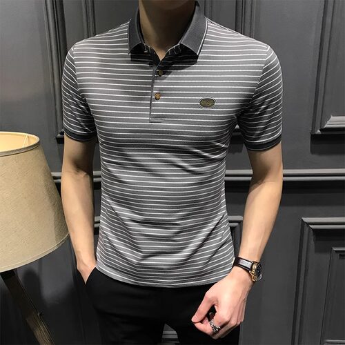 夏季条纹短袖polo衫横纹半袖T恤