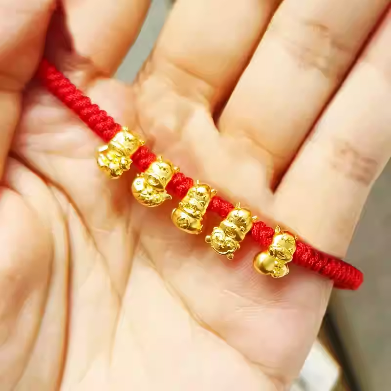 周大福黄金五福马转运珠串珠手链