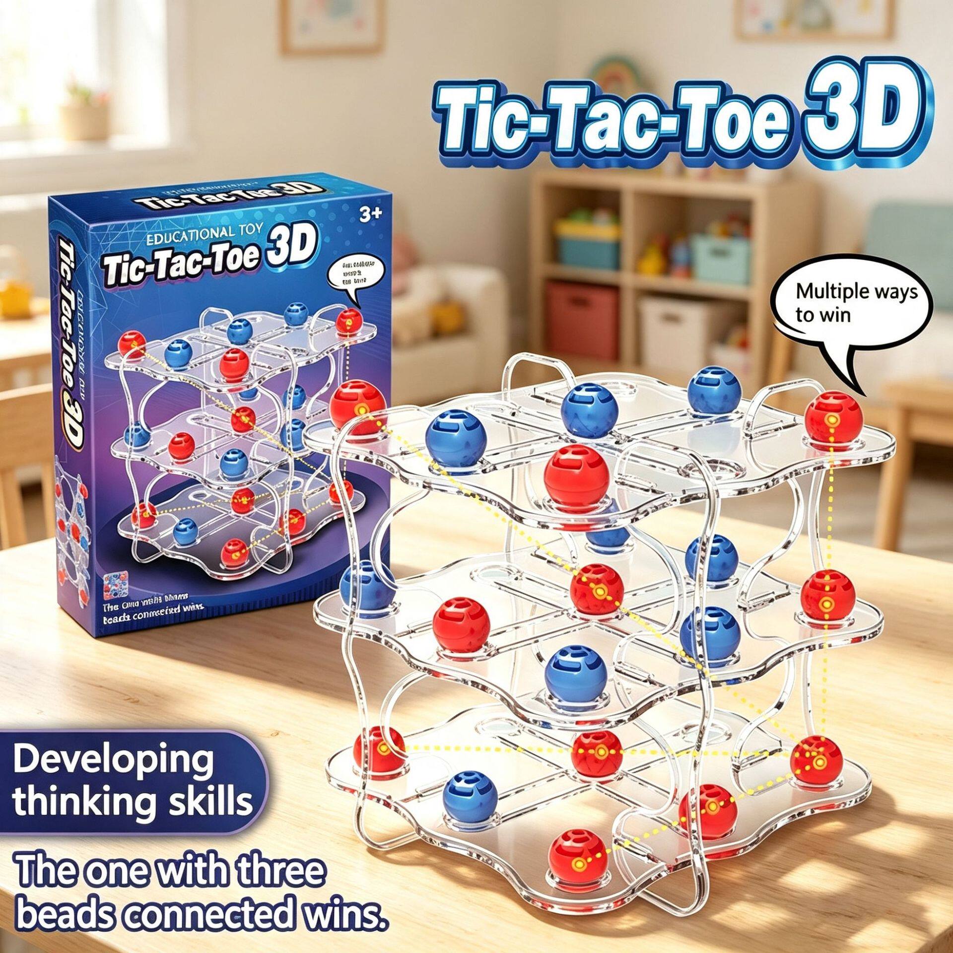 3D立体井字棋趣味儿童逻辑思维能力训练益智跨境桌面玩具亚马逊