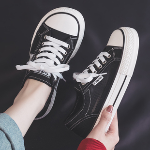 环球厚底网面透气帆布鞋女芒果头2026年夏季新款镂空网鞋白色板鞋