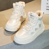 百搭高帮休闲白色棉鞋 真皮大码 43厚底雪地靴2025冬季 新款 女鞋
