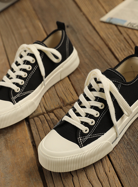 人本复古黑色港味大码帆布鞋女41-43脚宽胖妹妹女鞋40-42透气板鞋