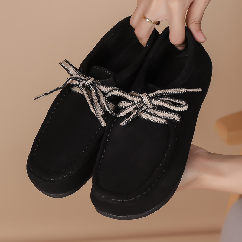 真皮大码女鞋41-43反绒皮乐福鞋平底豆豆鞋休闲软底不累脚妈妈鞋