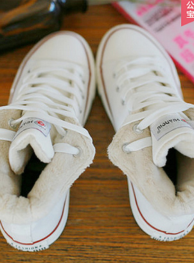 秋冬大码女鞋棉鞋41-43平底运动休闲高帮百搭加绒帆布鞋42 40板鞋