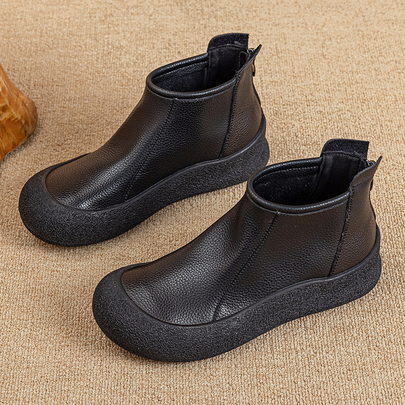 真皮大码女鞋41-43平底短靴2025秋冬新款复古软底软面马丁靴棉鞋,女鞋,马丁靴,淘宝优惠券,粉丝福利购,淘宝优惠卷