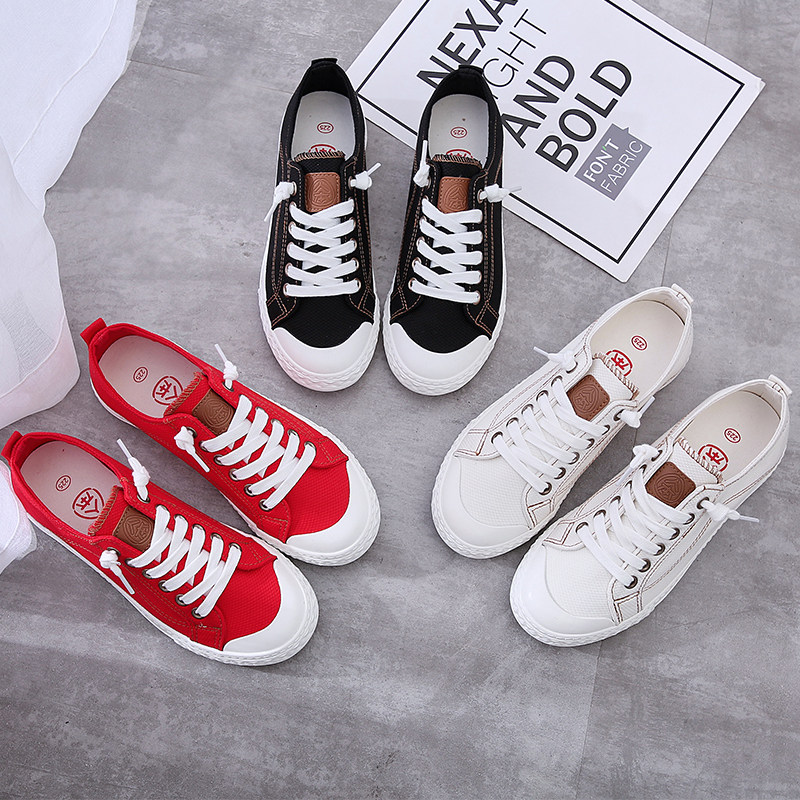 人本大码女鞋41-43免系带黑色帆布鞋40百搭学生球鞋休闲平底板鞋