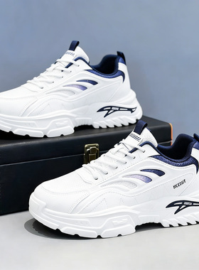 男鞋夏季2026新款透气网面网鞋运动学生休闲增高白色防臭老爹潮鞋