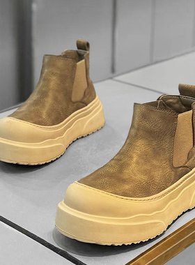 男鞋冬季高帮休闲运动一脚蹬复古英伦户外沙漠作战工装马丁靴短靴