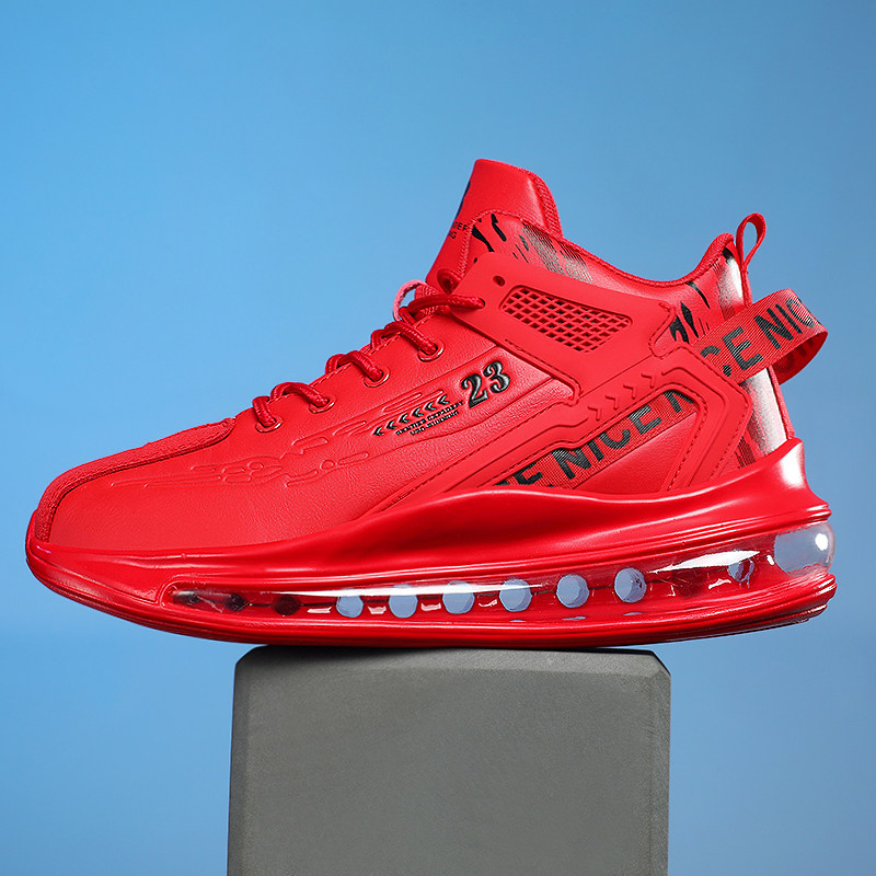 本命年男鞋春季青少年运动软底休闲学生跑步全掌气垫减震红色跑鞋