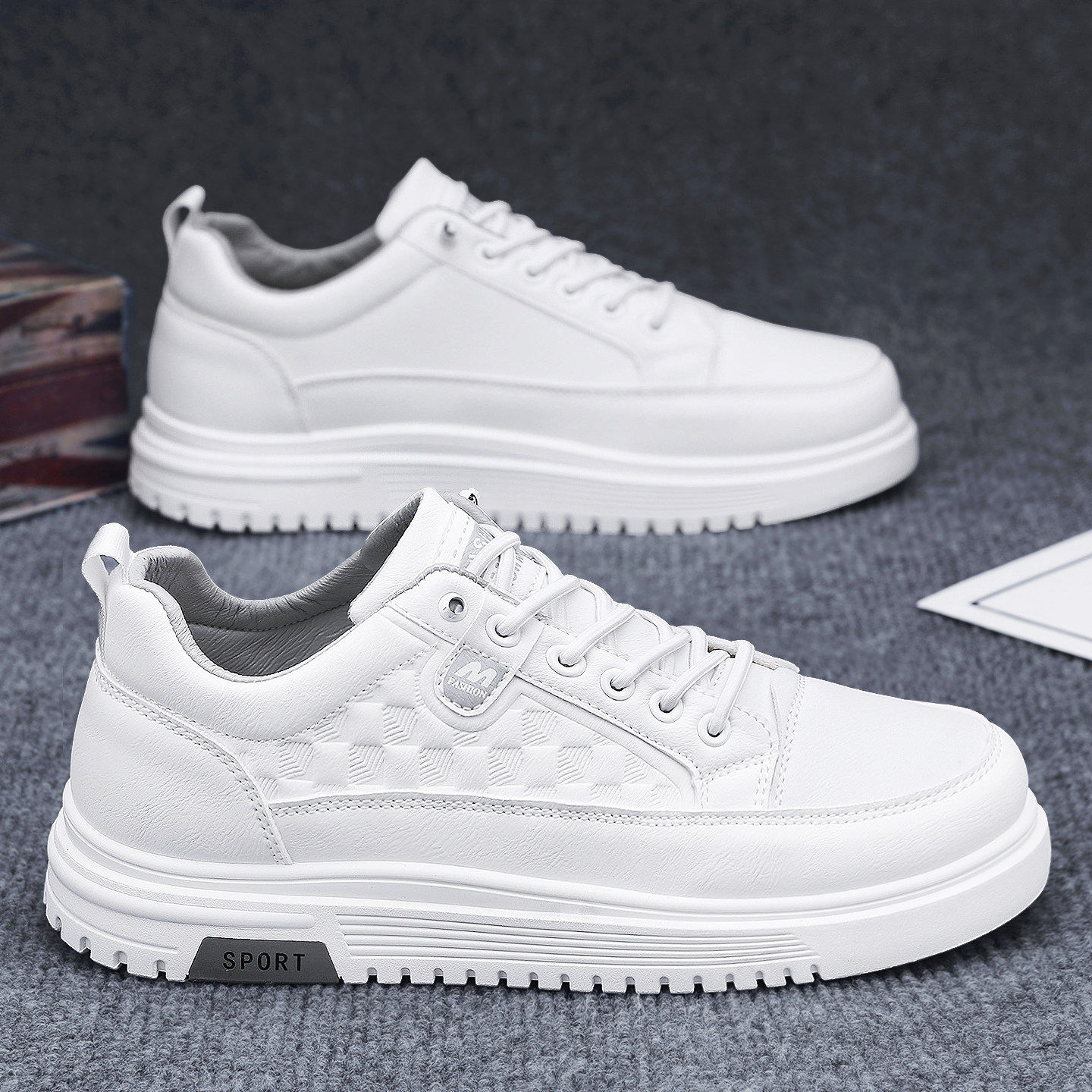 发型师潮牌男鞋春季2026新款增高休闲英伦风一脚蹬白色高级感皮鞋,流行男鞋,休闲皮鞋,淘宝优惠券,粉丝福利购,淘宝优惠卷