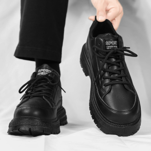 春季 板鞋 英伦商务正装 厨房工作防水防滑黑色工装 休闲厨师皮鞋 男鞋