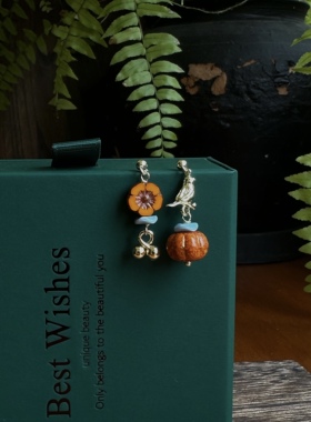 「夏花」进口捷克琉璃耳饰橙色花果甜美时尚耳坠925银针耳钉耳夹