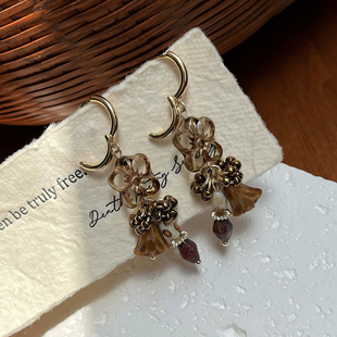 「茶色基调」进口捷克琉璃耳环原创高级感暗色系耳扣不撞款耳夹潮