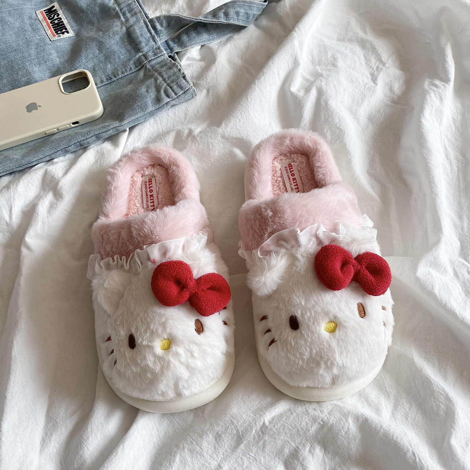 ins可爱卡通KT猫毛毛棉拖鞋