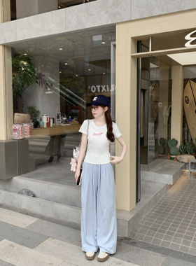 JAMUUS简约立体发泡蝴蝶结印花正肩短袖t恤女夏季通勤显瘦上衣