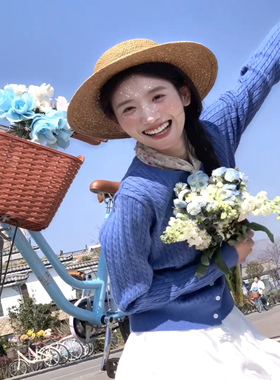 JAMUUS 浅春系刺绣麻花针织开衫女2025新款休闲长袖上衣