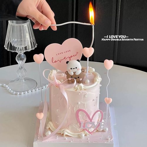 520情人节蛋糕装饰一二布布叠叠乐小熊摆件爱心告白love插牌插件