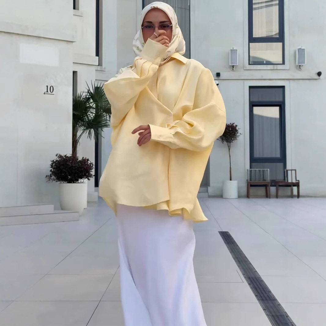 时尚感斜扣长袖上衣长裙舒适套装连衣裙Shirt and long skirt