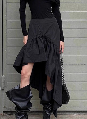 2025秋设计感高腰露腿层叠荷叶边纯棉不规则半身裙 Ruffled