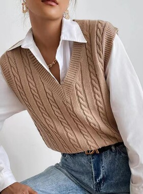 Collar knitted vest sweater vest sleeveless waistcoat women