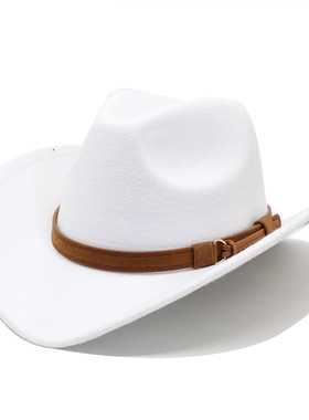 白色藏族礼帽少数民族风毛呢西部牛仔礼帽男女骑术帽 Cowboy Hat