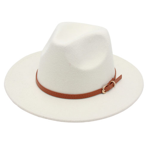 外贸新款皮带扣英伦礼帽19色ins爵士帽子男女文艺毡帽优雅毛呢帽