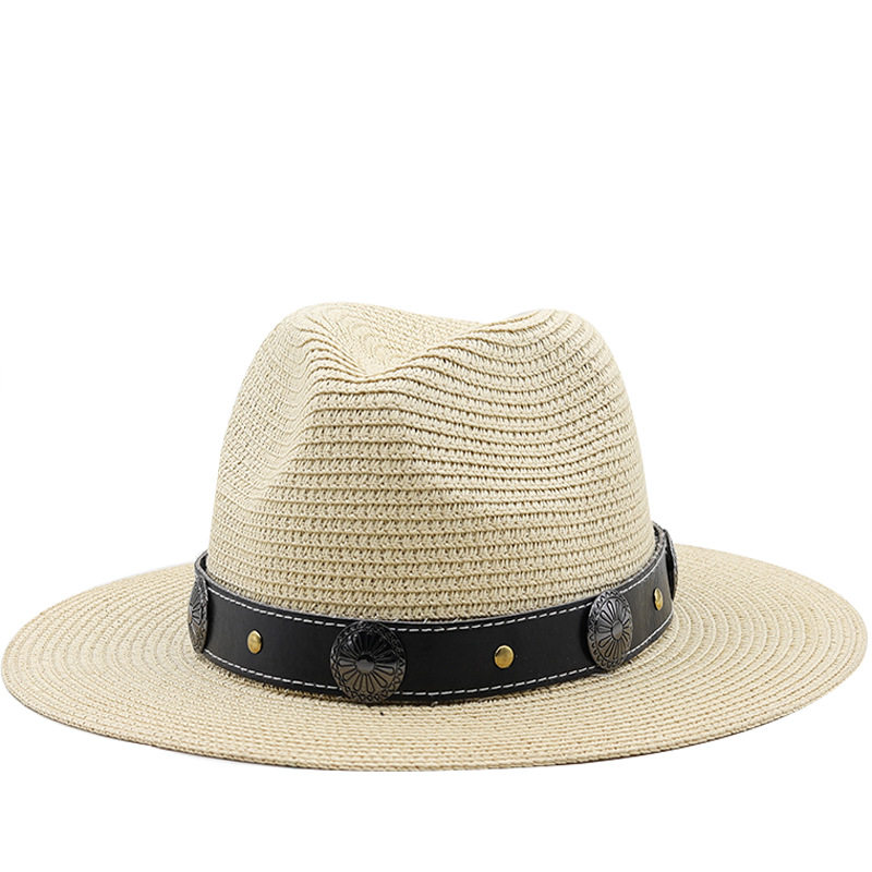 新款夏季男女中性款遮阳草帽时尚防晒防紫外线草编巴拿马礼帽