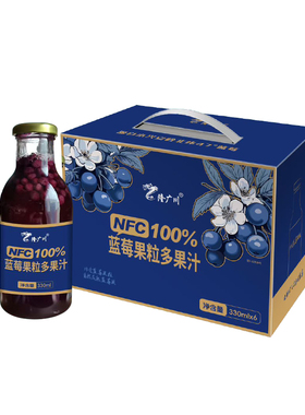 小兴安岭特产隆广川蓝莓果粒多果汁100%NFC蓝莓汁330ml*6瓶包邮