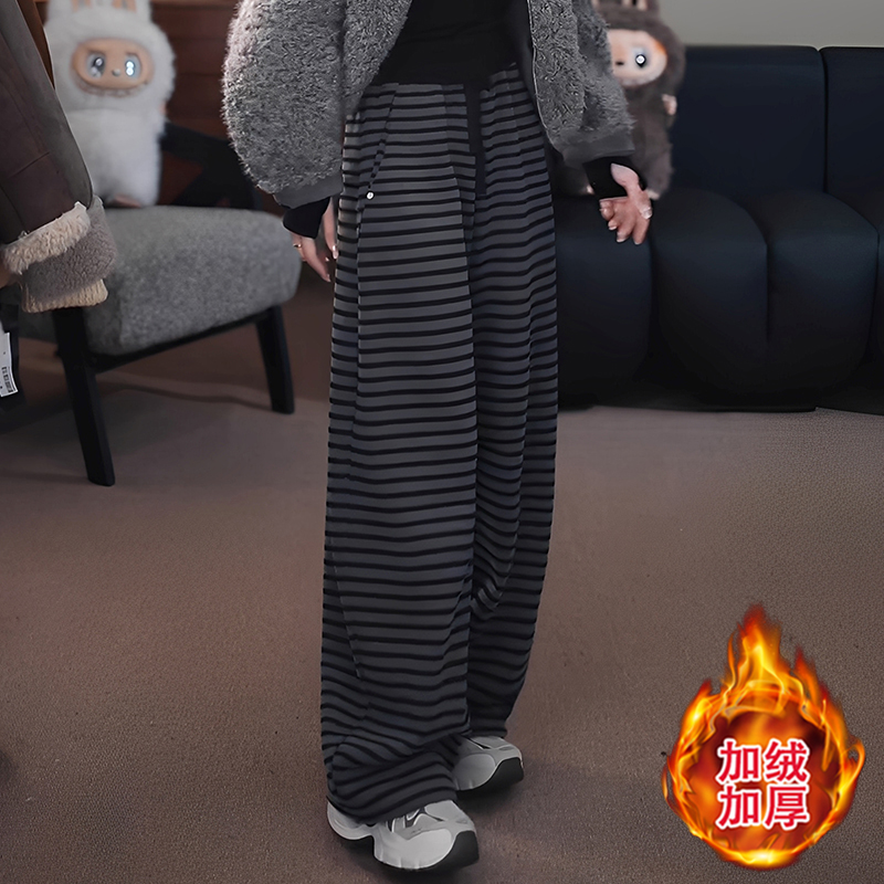 加绒加厚阔腿裤高腰直筒裤