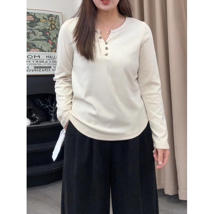 领正肩长袖T恤打底衫简约上衣