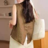 女装 2026春夏新款 宽松棉麻时尚 胖mm大码 马夹外套背心无袖 上衣马甲