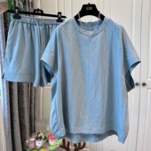 套装 大码 女 T恤松紧腰短裤 时尚 宽松两件套2025夏季 慵懒风圆领短袖