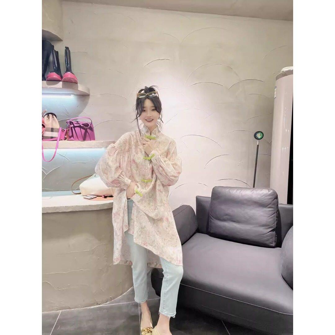 高端胖mm大码女装2026春秋新款新中式衬衣盘扣中长款衬衫防晒上衣