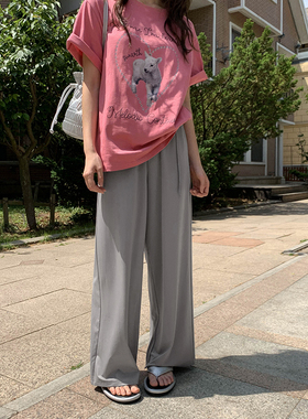 你好卡农 清爽休闲风直筒长裤女夏2024新款宽松显瘦小个子阔腿裤