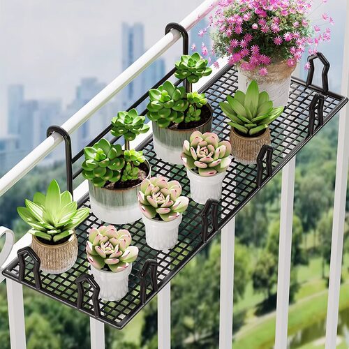 阳台栏杆铁艺花架置物架悬挂花盆架窗台挂架护栏花架绿植摆放架子