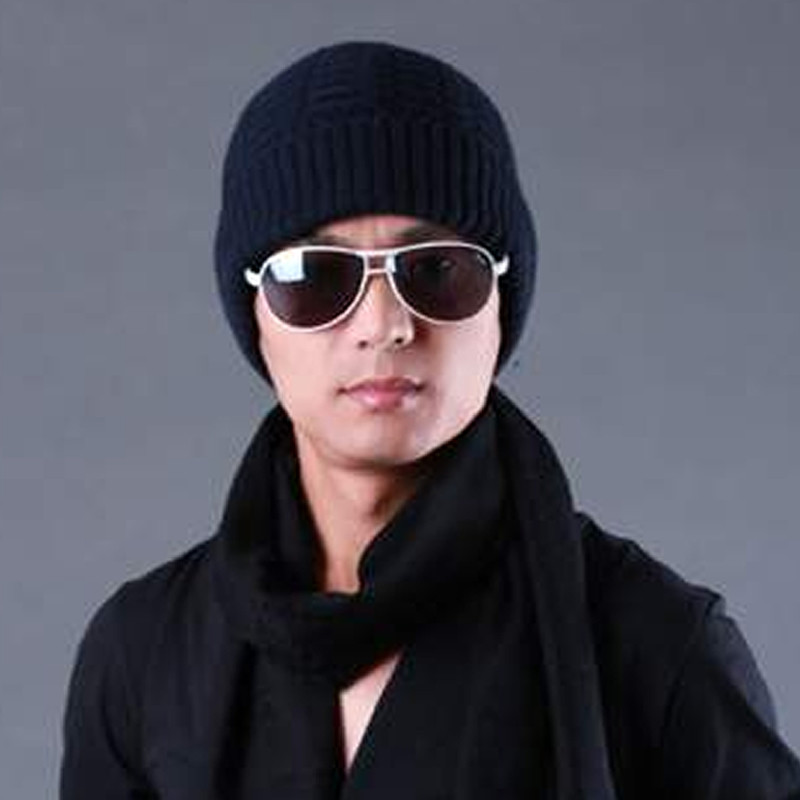 秋冬天保暖加绒加厚男士毛线帽冬季针织帽男式帽子包头帽羊绒滑雪