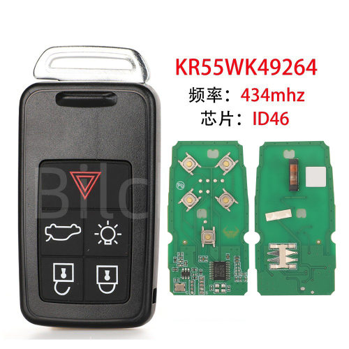 KR55WK49264适用于5键沃尔沃智能卡遥控汽车钥匙ID46芯片434频率