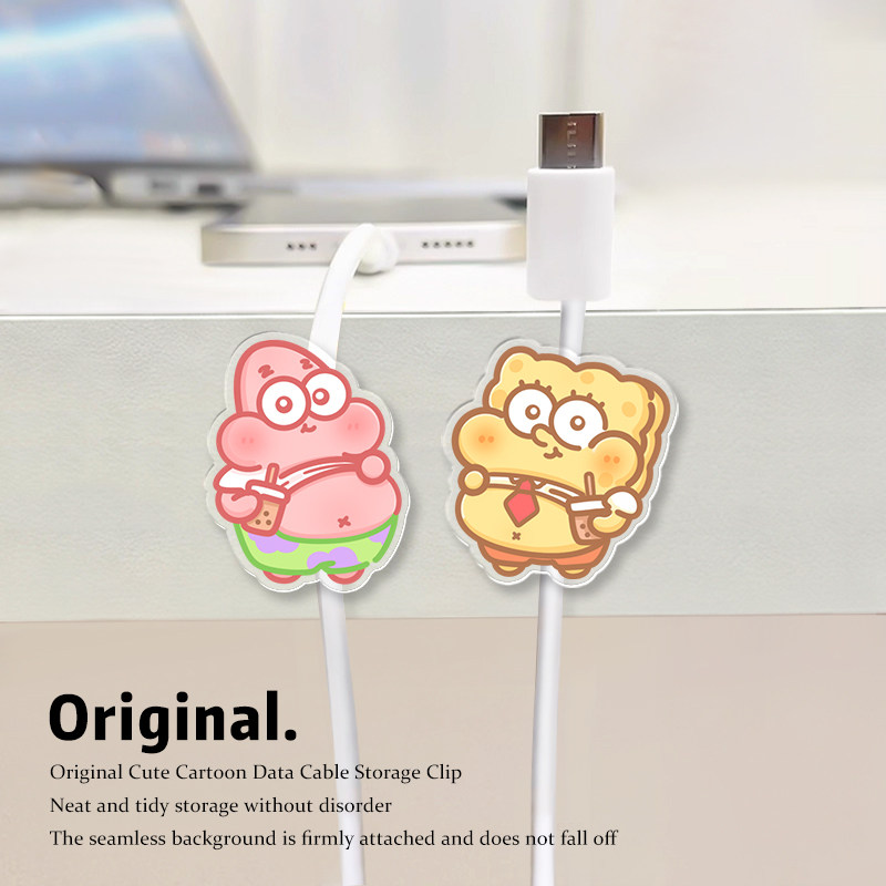 海绵宝宝数据线固定器办公书桌面理线器卡扣无痕挂钩夹手机充电线