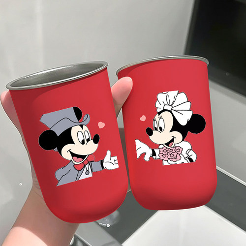 情侣款红色米奇不锈钢漱口杯高颜值结婚情侣牙刷结婚用品洗漱杯子