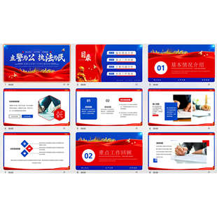 红蓝色简约动画动态工作汇报报告年终汇报商务总结ppt模版