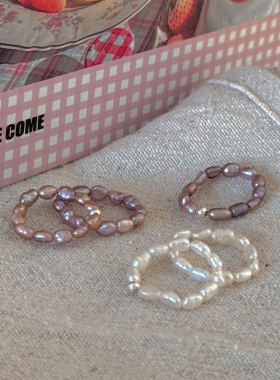 小众设计简约小米粒天然淡水珍珠S925小银珠戒指叠戴指环复古风