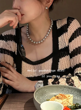 合金灰色珍珠女项链锁骨链