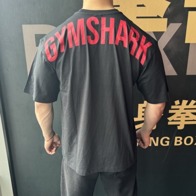 GYMSHARK power健身宽松弹性棉短袖T恤男女运动美式透气五分袖