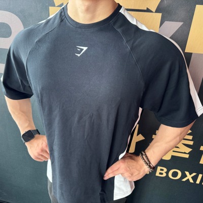 鲨鱼拼接撞色宽松纯棉T恤半袖