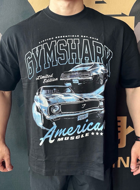 GYMSHARK鲨鱼健身宽松短袖T恤男女运动美式小领口透气五分袖