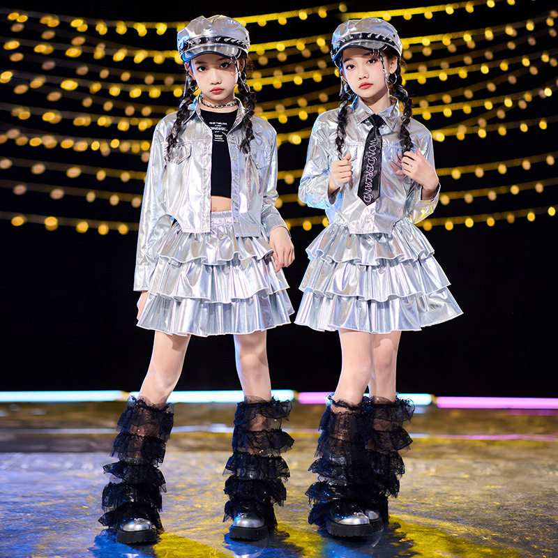 女童爵士舞服女孩银色亮面皮裙蛋糕裙短裙套装少儿模特走秀演出服,童装/婴儿装/亲子装,儿童演出服,淘宝优惠券,粉丝福利购,淘宝优惠卷