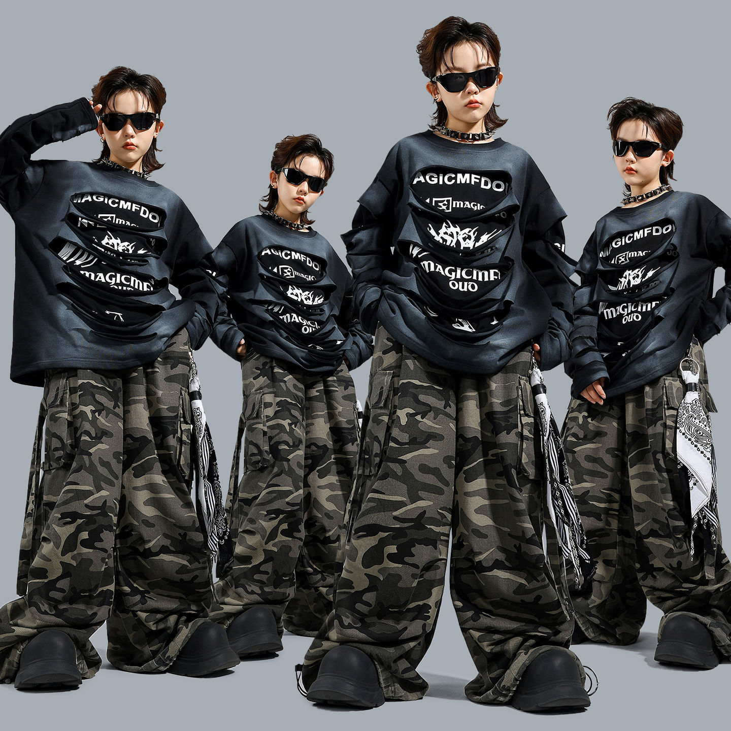 儿童街舞演出服套装嘻哈迷彩裤酷