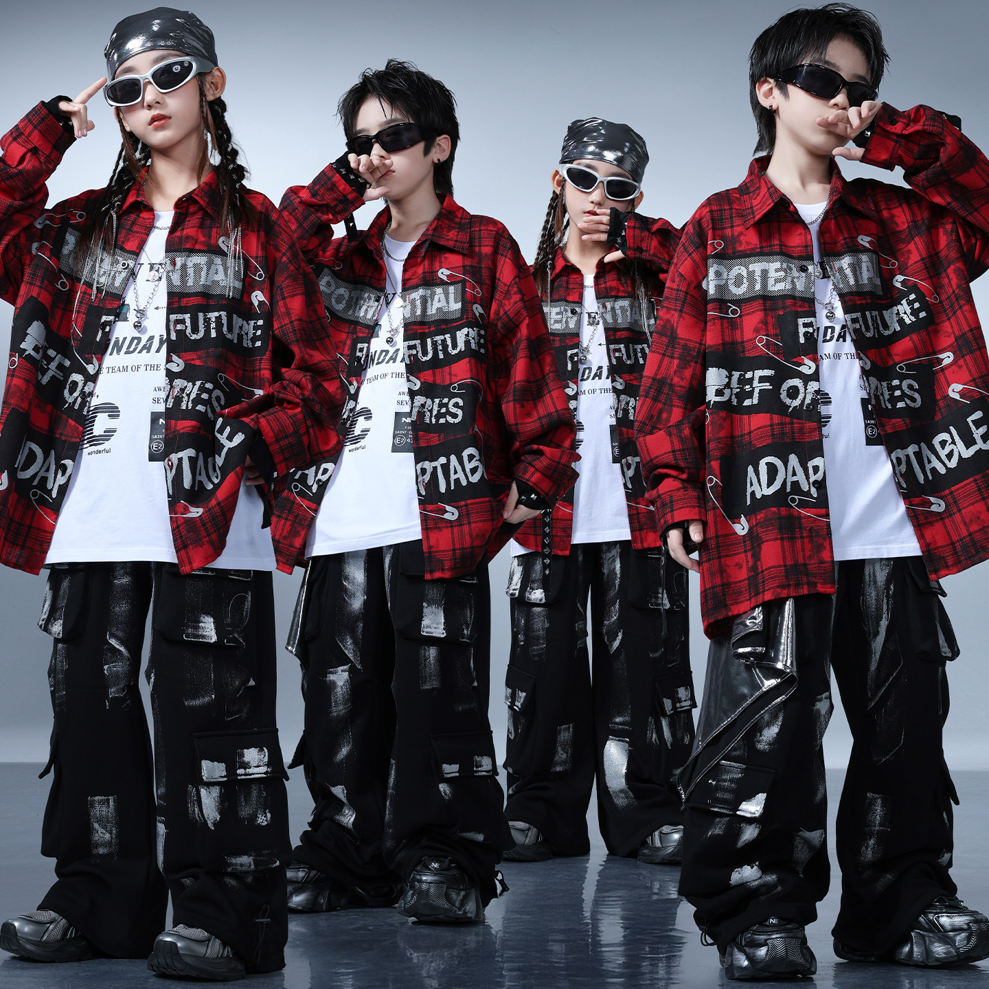 少儿街舞演出服男童嘻哈宽松hiphop红色格子字母衬衫长袖外套痞帅,童装/婴儿装/亲子装,儿童演出服,淘宝优惠券,粉丝福利购,淘宝优惠卷