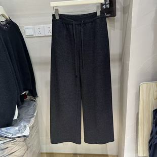 DESIGNER STUDIO欧货羊毛呢料加厚休闲裤女高腰抽绳显瘦百搭长裤