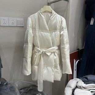 高端欧货桑蚕丝90白鹅绒羽绒服女高级感气质收腰中长款V领外套
